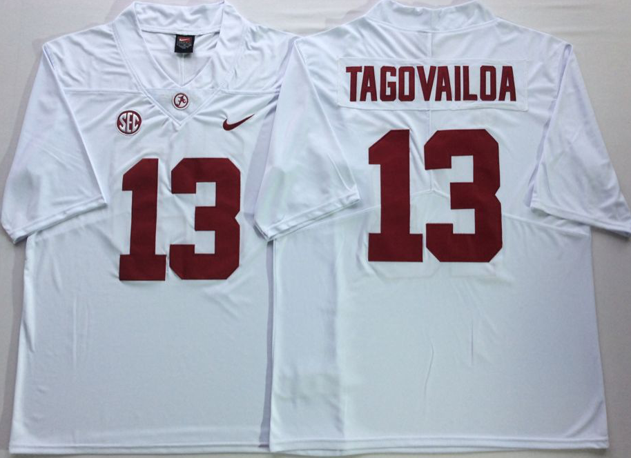 Men Alabama Crimson Tide 13 Tagovailoa White Nike NCAA Jerseys